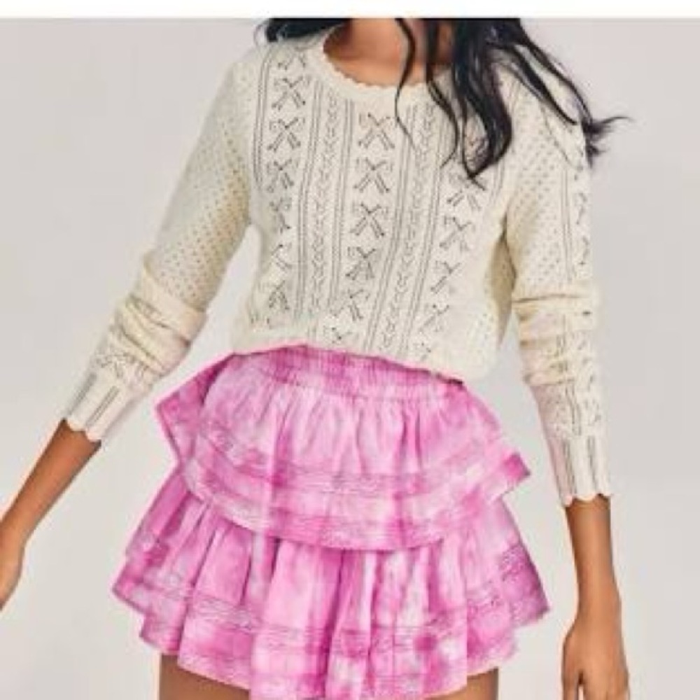 LoveShackFancy Pink Tie-Dye Tiered Mini Skirt